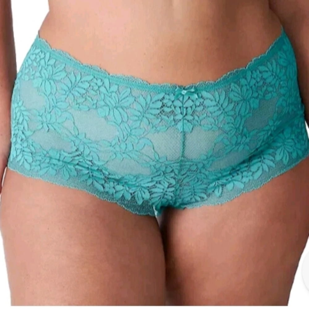Cacique~New Without Tags Aqua Blue Lace-Back Cheeky Shorts 18/20